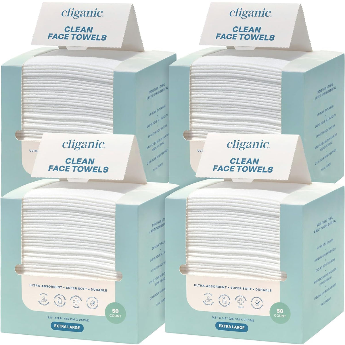 Cliganic Clean Face Towels XL, Disposable Hypoallergenic Makeup Remover Wipes