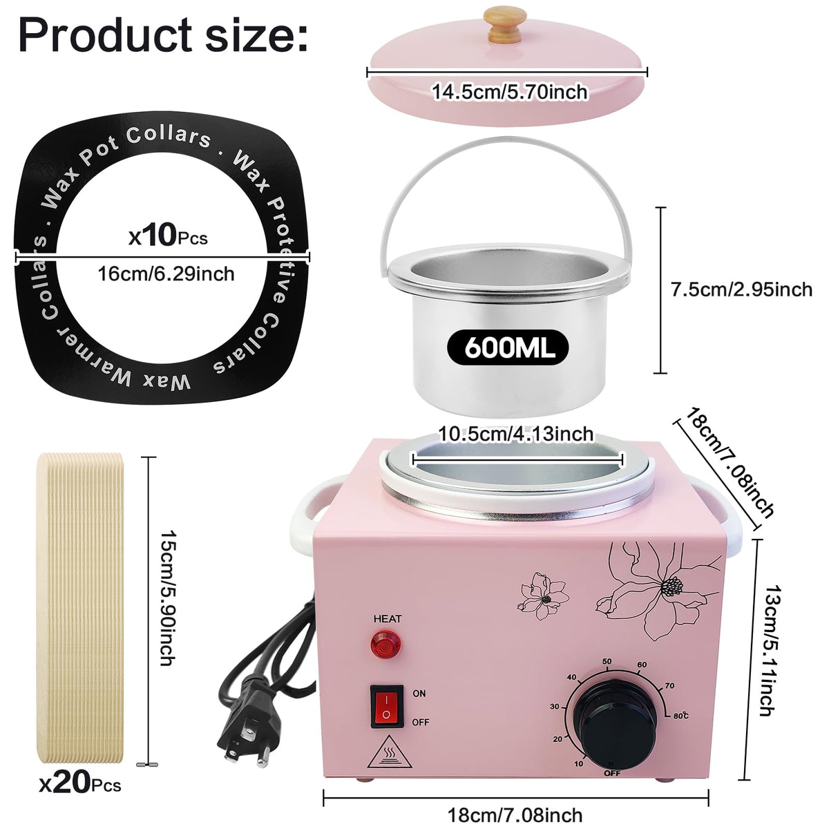 Pink Portable Wax Warmer with Adjustable Temperature Control