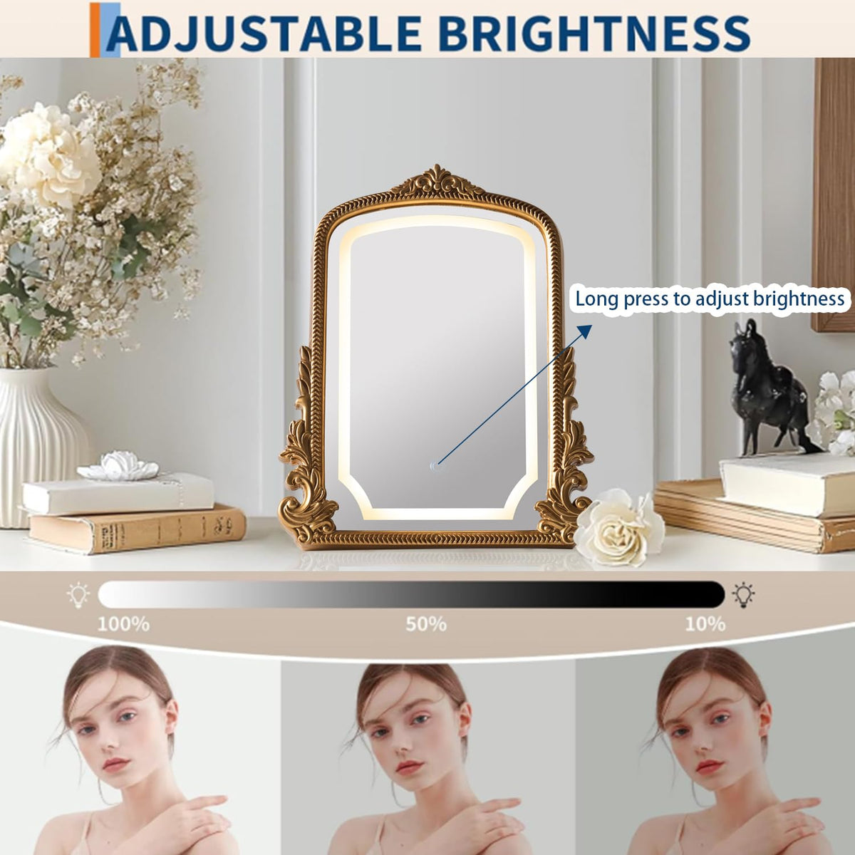 HSDDHOME Large 16x20 Vintage LED Vanity Mirror, Gold Arch Makeup Mirror