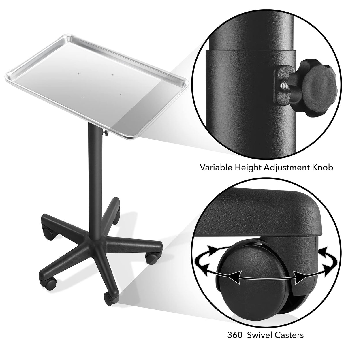 Saloniture Aluminum Salon Instrument Tray with Rolling Base