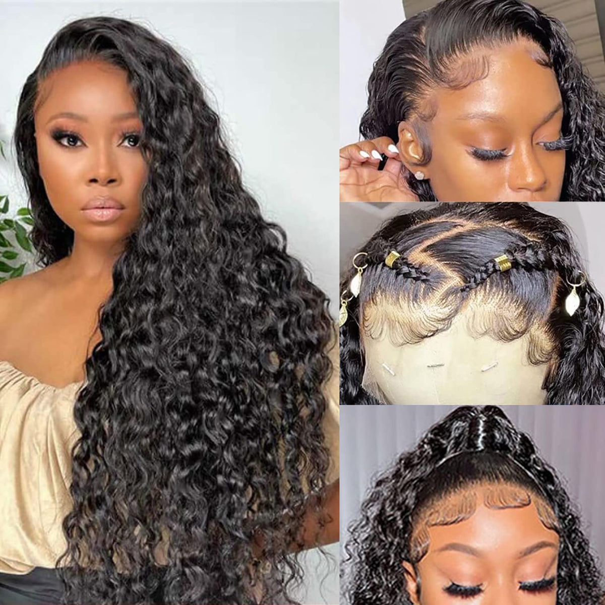SNJON Water Wave 13x6 HD Transparent Lace Front Human Hair Wig