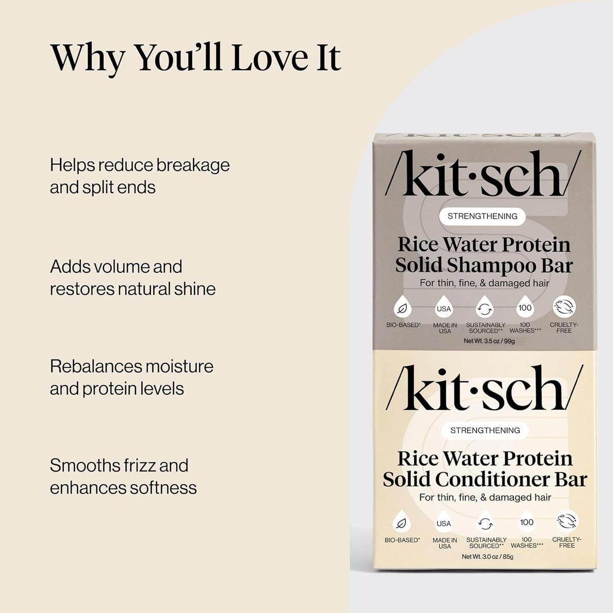Kitsch Rice Water Solid Shampoo and Conditioner Set