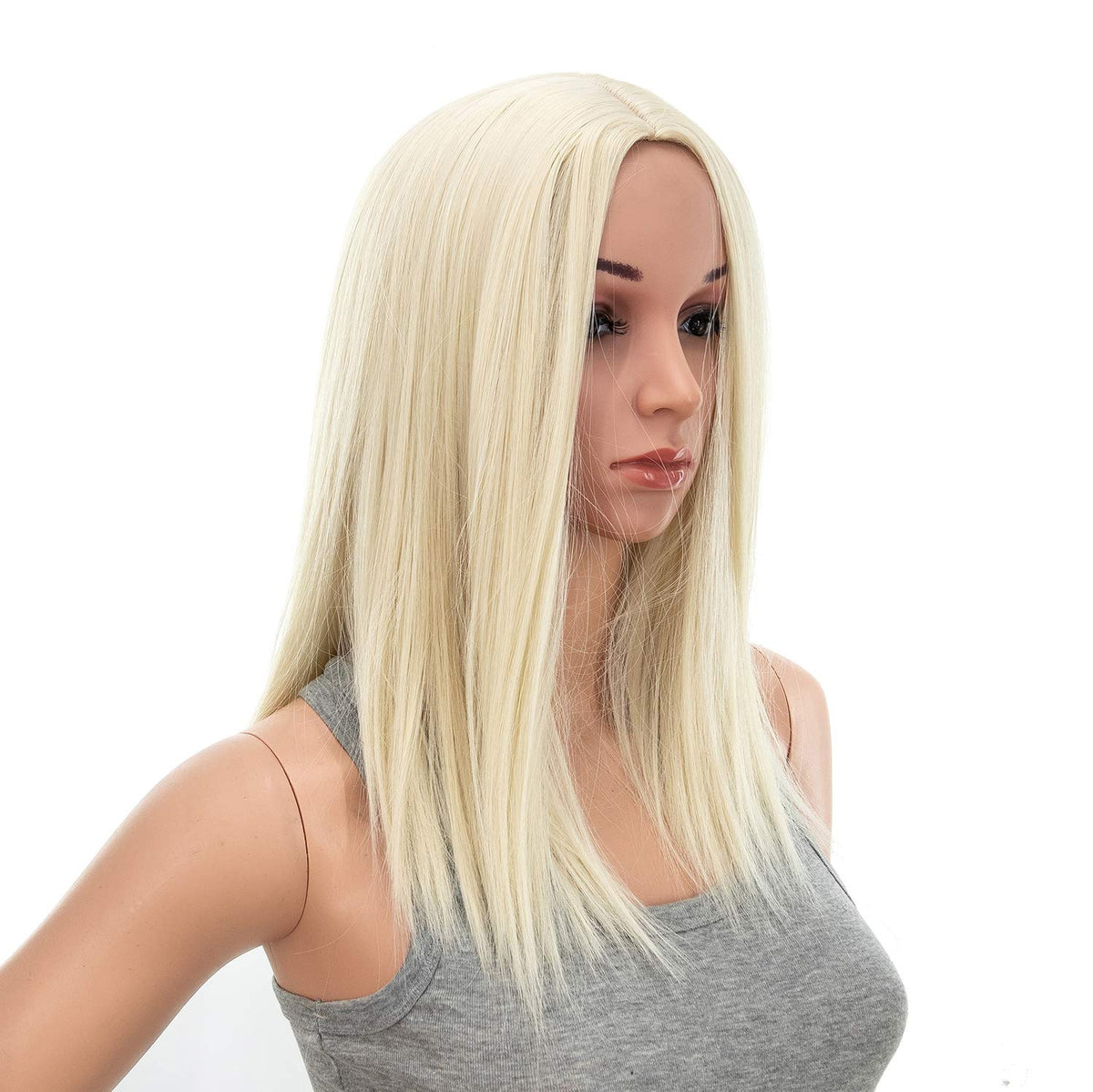 SWACC 14-Inch Straight Middle Part Synthetic Wig with Wig Cap