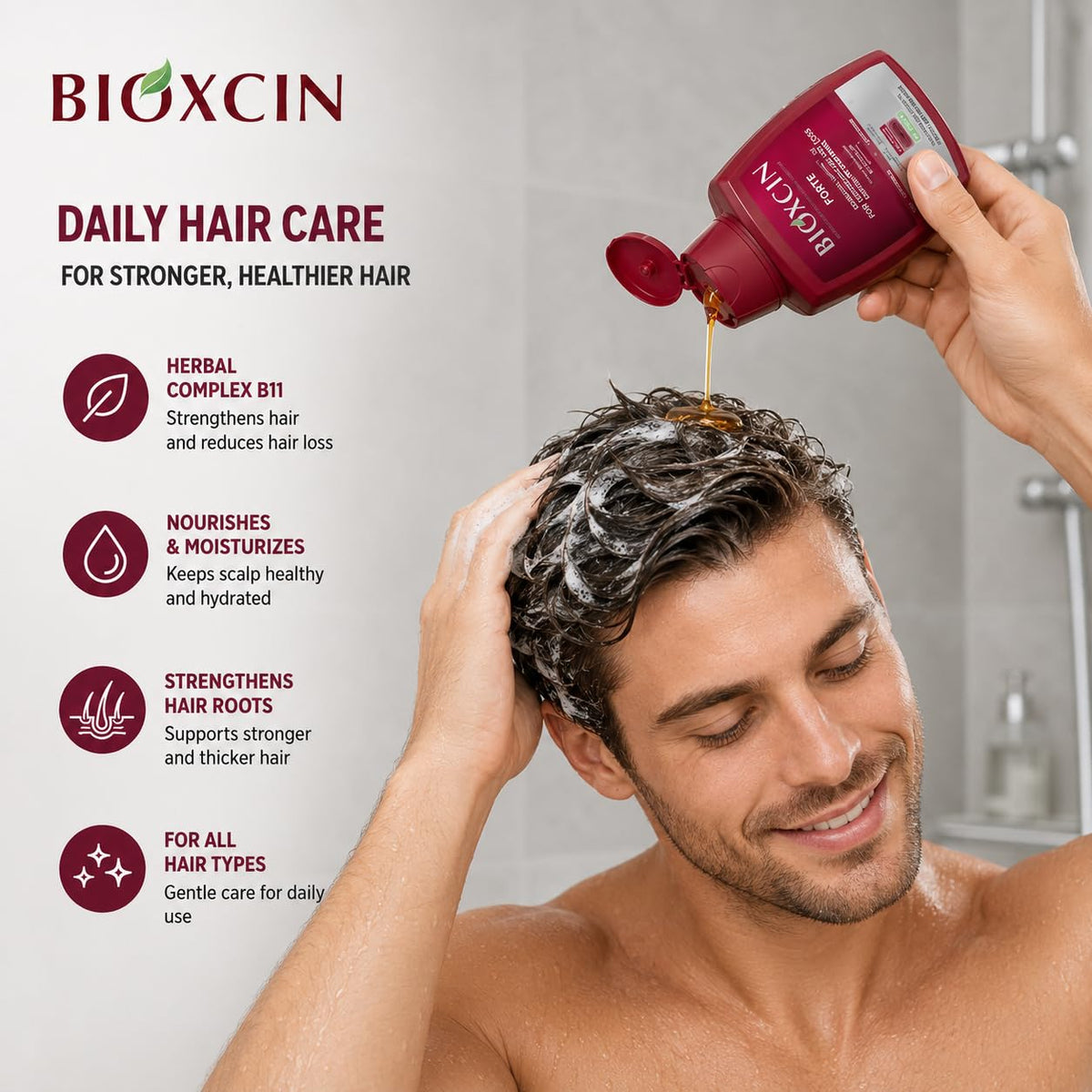 BIOXCIN Forte Herbal Shampoo for Hair Loss, Thicker-Looking Hair & Scalp Care