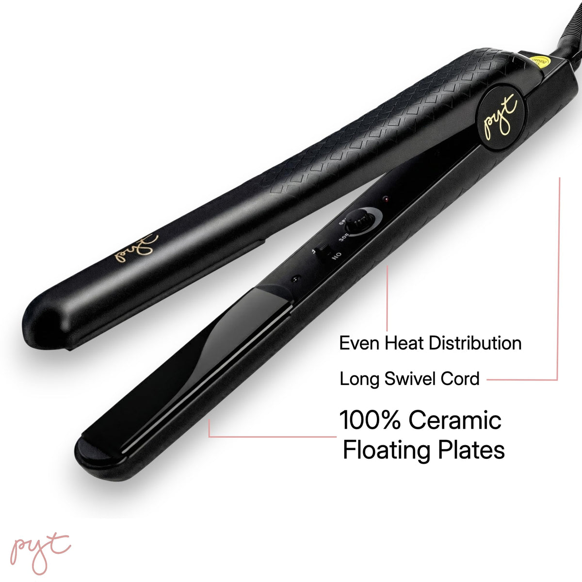 PYT 1.25" Ceramic Hair Straightener Flat Iron with Adjustable Heat