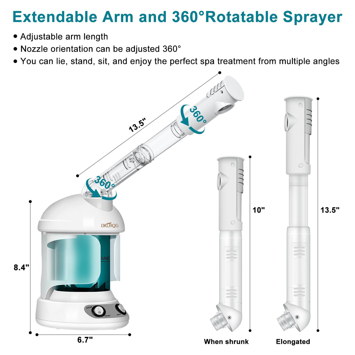 Facial Steamer with Extendable 360° Rotating Arm