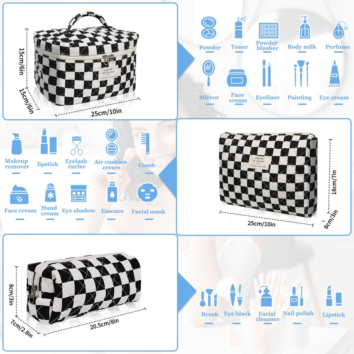 Gosect Cotton Makeup Bag, Large Cosmetic and Travel Toiletry Organizer