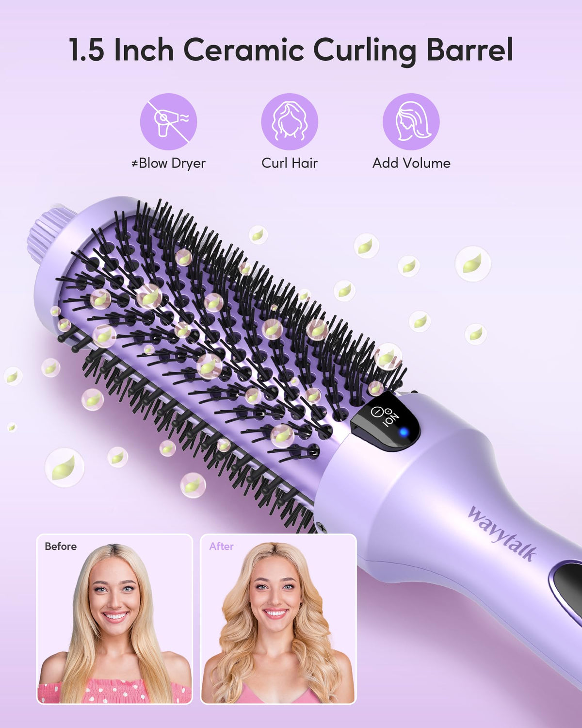 Wavytalk Thermal Brush, 1.5-Inch Heated Round Brush, Purple