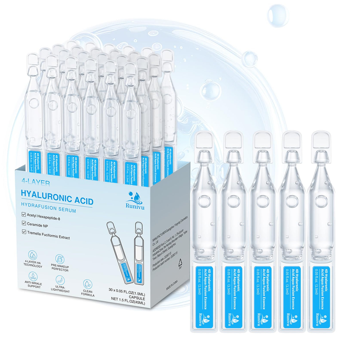 3% 4D Hyaluronic Acid Serum for Face, 30 Single-Use Vials