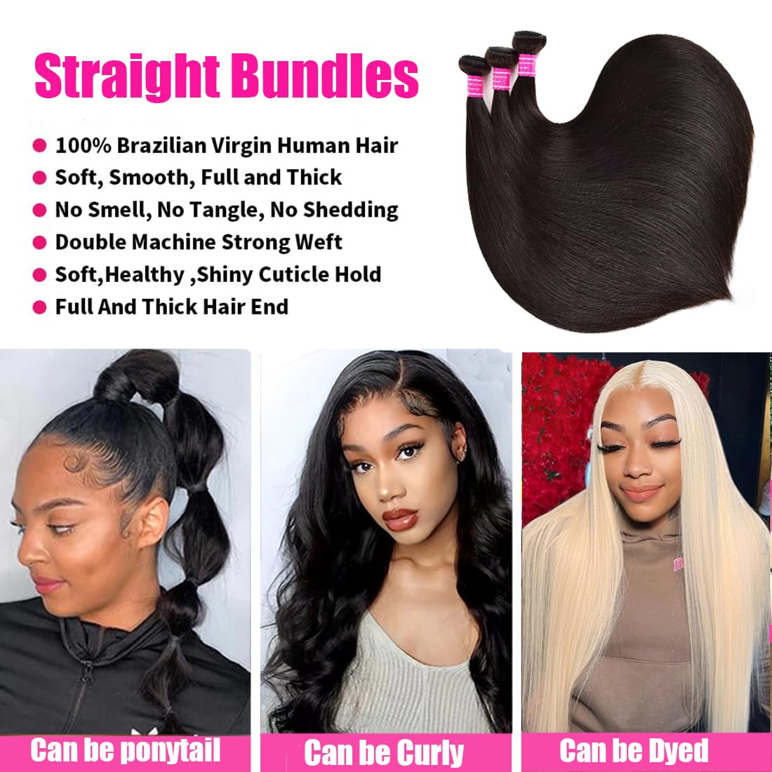 12A 100% Unprocessed Brazilian Virgin Human Hair Straight Bundles