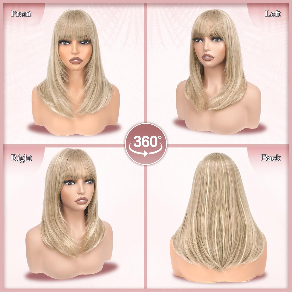 Haloo Shoulder-Length Bob Wig with Bangs, Straight Heat-Resistant Synthetic Hair