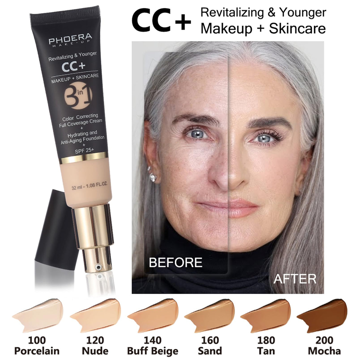 PHOERA Full-Coverage CC Cream Foundation, 15 Ounce