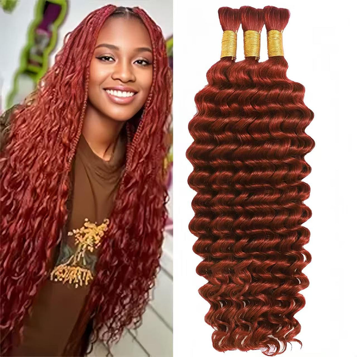 100% Human Hair Boho Braiding Extensions – Deep Wave Bulk Hair