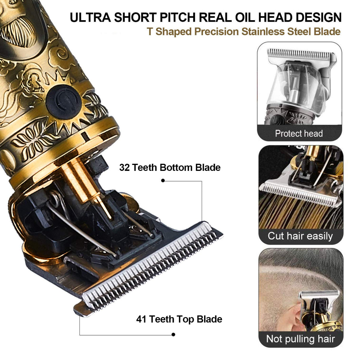 Suttik Men's Cordless Hair and Beard Trimmer with T-Blade