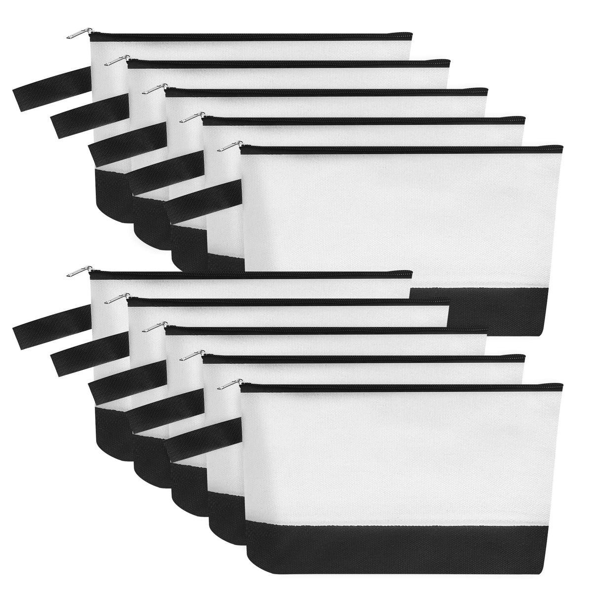 10-Piece 12oz Cotton Canvas Zipper Pouch Set, Blank DIY Organizer Bags