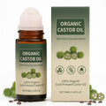 Organic Castor Oil Roll-On with Rose Quartz Roller for Skin, Brows & Lashes