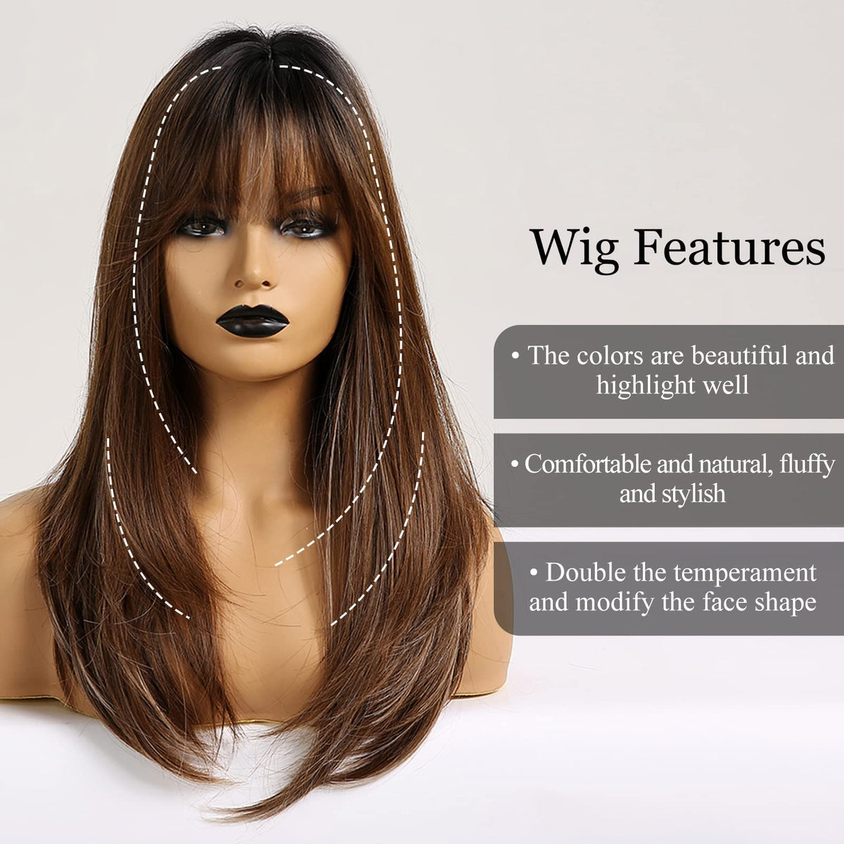 HAIRCUBE Long Straight Layered Synthetic Wig with Bangs