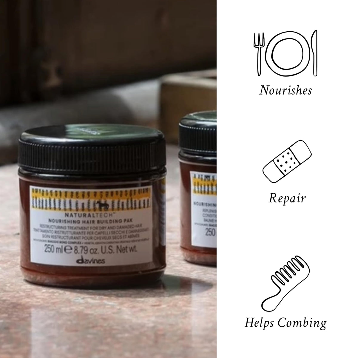 Davines Naturaltech Nourishing Hair Building Pak Hair Repair Mask, 8.45 Fl Oz