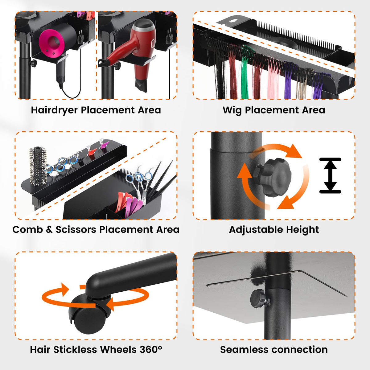 Multi-Function Rolling Salon Tray Cart with Adjustable Height