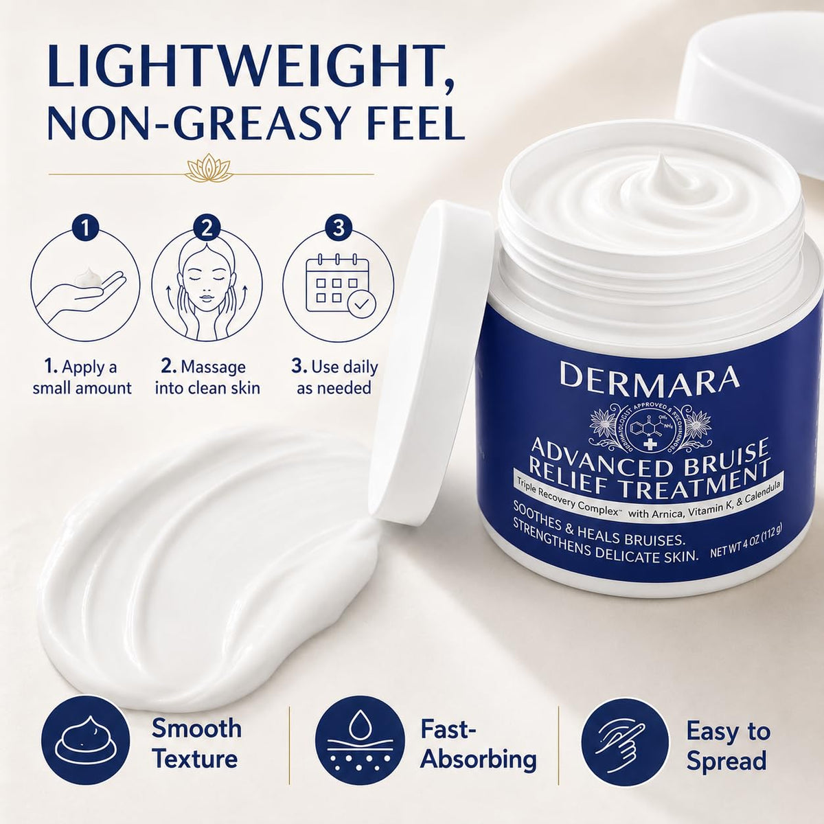 Dermara Bruise Cream with Arnica and Vitamins K, C & E, 4 Oz