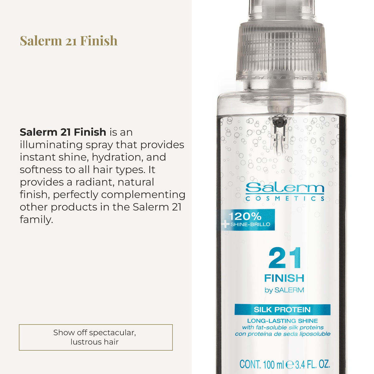 Salerm 21 Finish Illuminating Hair Spray with Silk Proteins, 100 ml