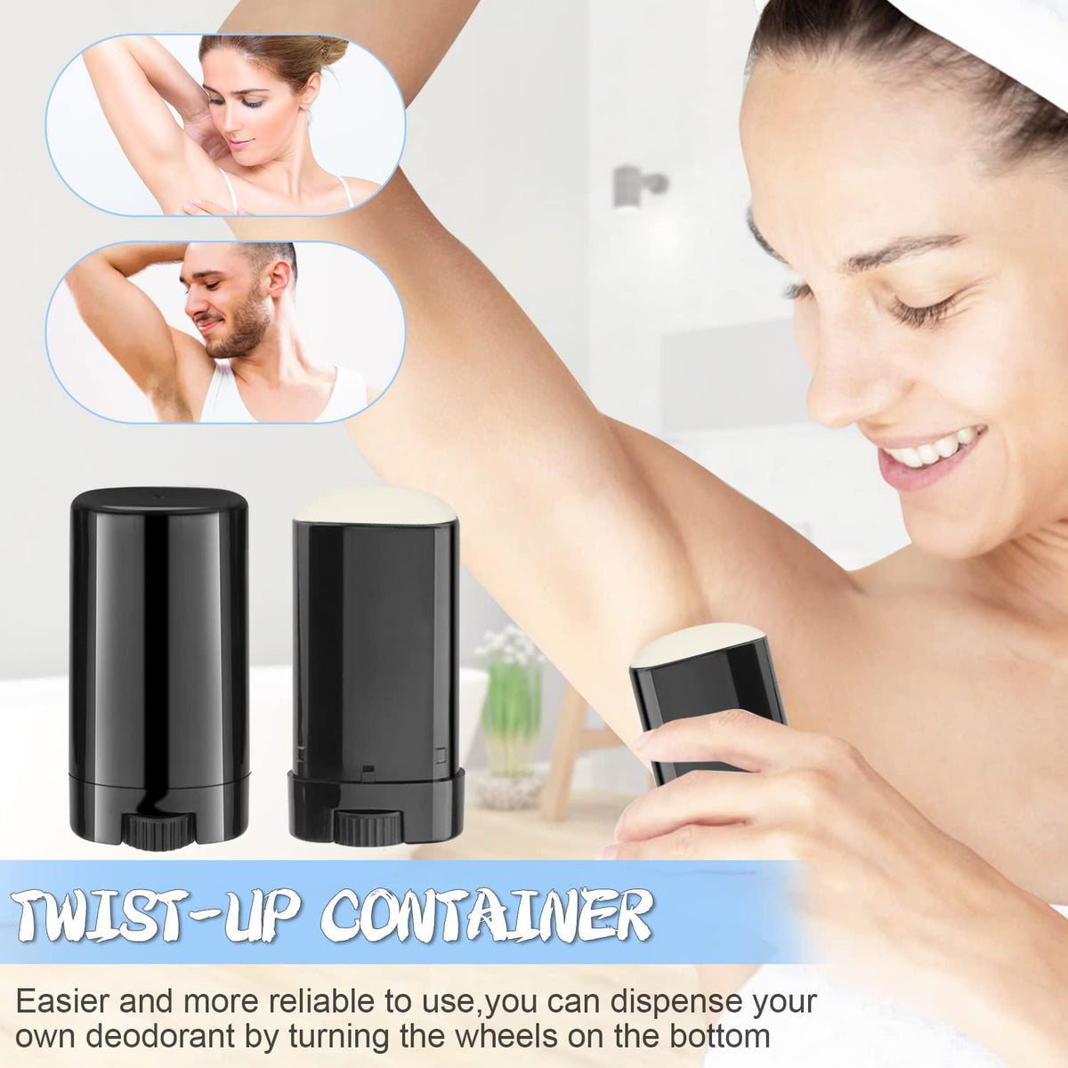 50 Pack 0.5 oz Black Oval Twist-Up Deodorant Containers