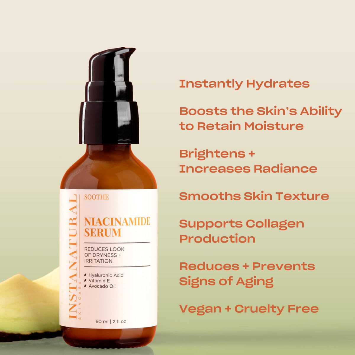 InstaNatural Niacinamide Face Serum with Hyaluronic Acid and Vitamin E, 2 Fl Oz