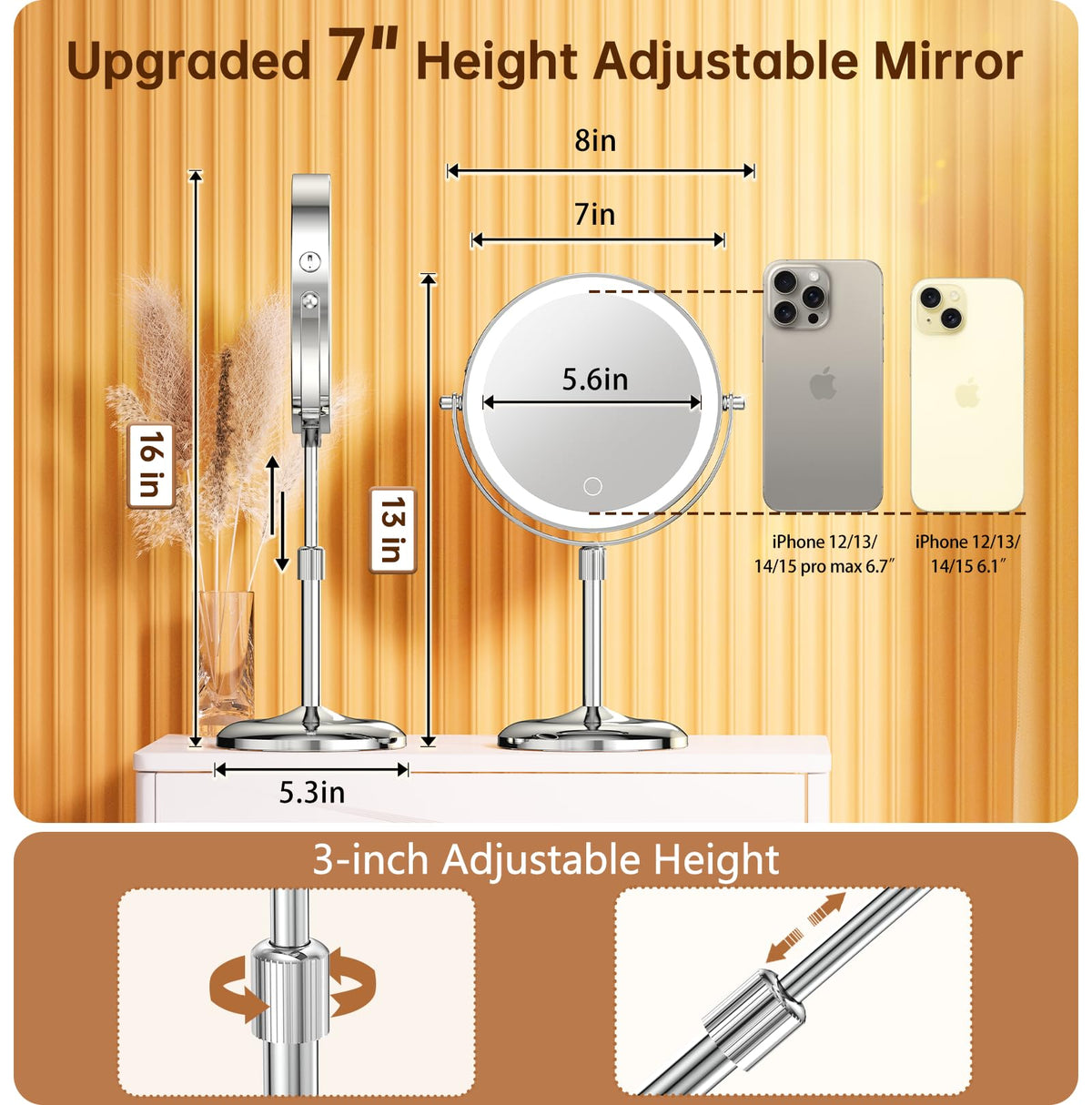 Gospire Lighted Makeup Mirror, 1X/10X Magnification, Adjustable LED Vanity Mirror