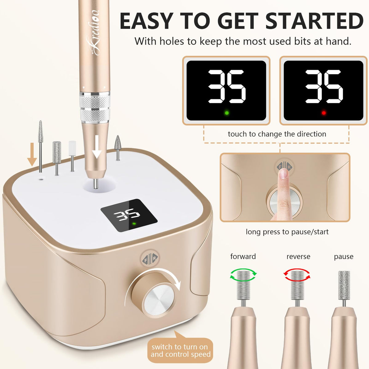 Kredioo Professional Electric Nail Drill Machine Kit, 35000 RPM