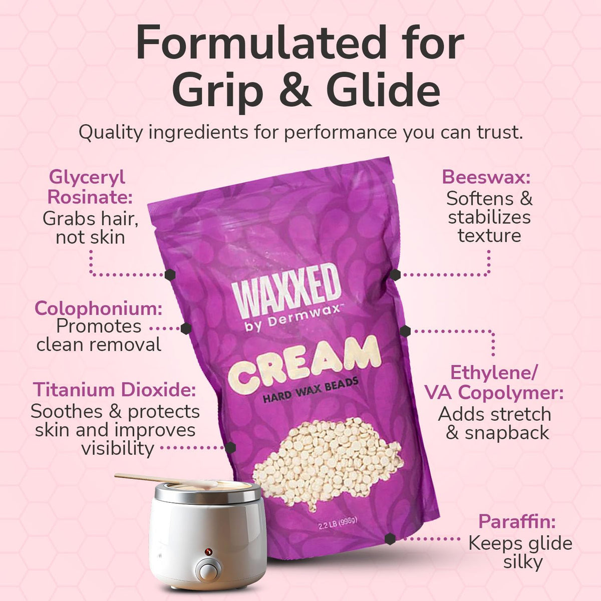 WAXXED Hard Wax Beads for Sensitive Skin, Titanium Dioxide-Infused Hair Removal Wax