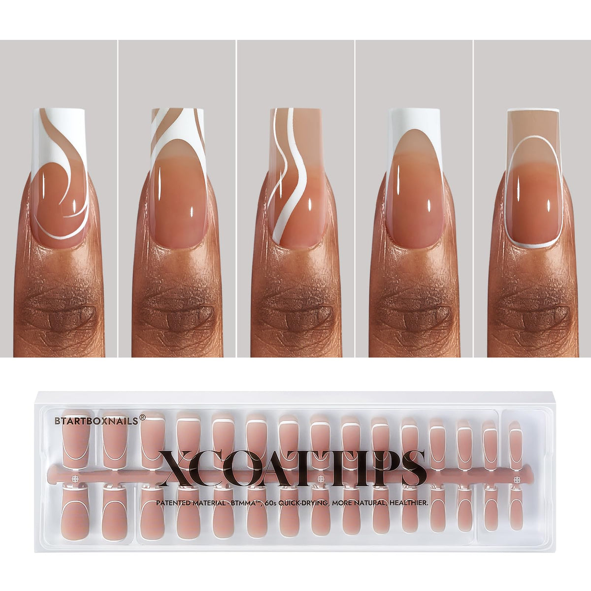 BTArtbox French Tip Press-On Nails, Short Coffin Soft Gel Nail Tips