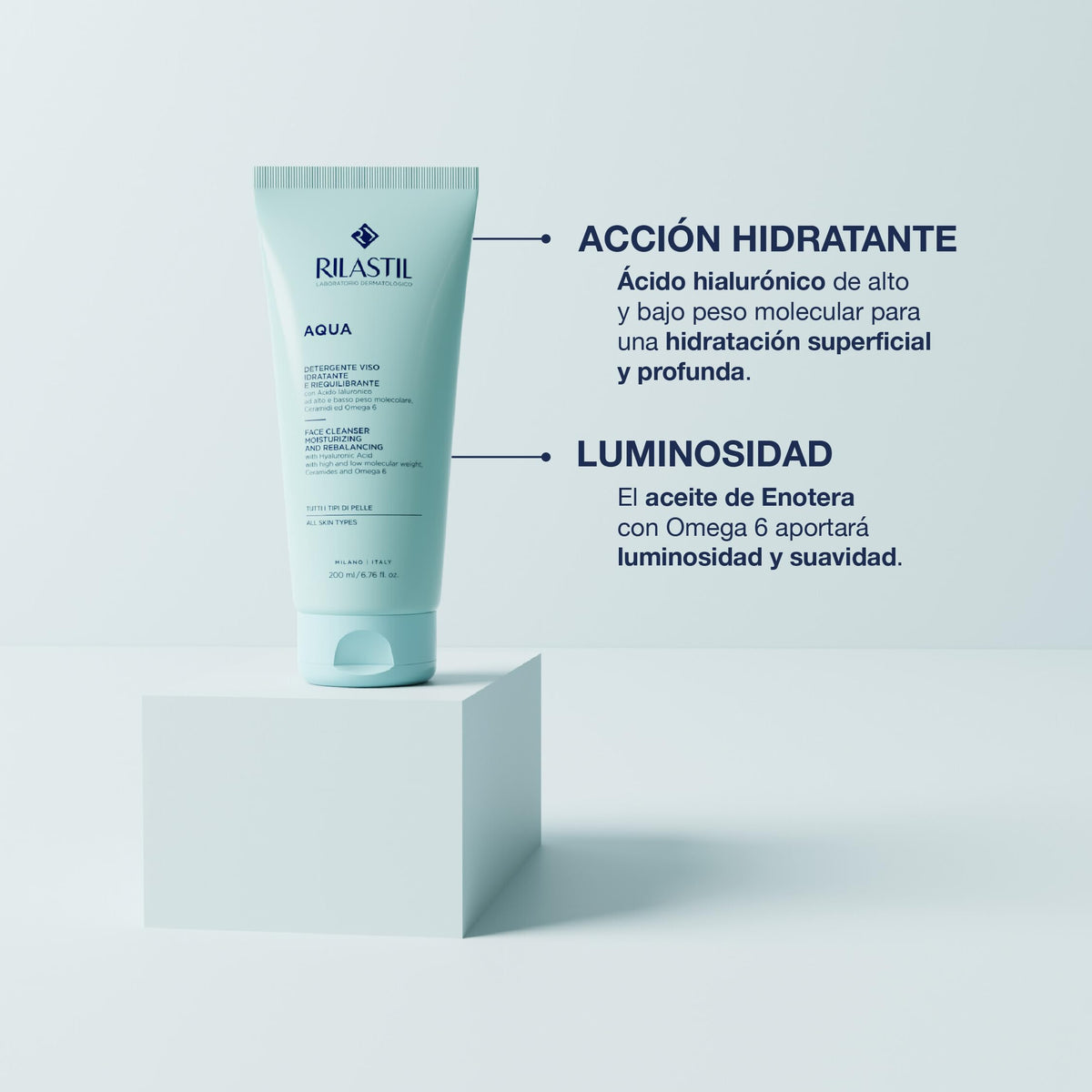 Rilastil Aqua Face Cleanser with Hyaluronic Acid, 200 ml