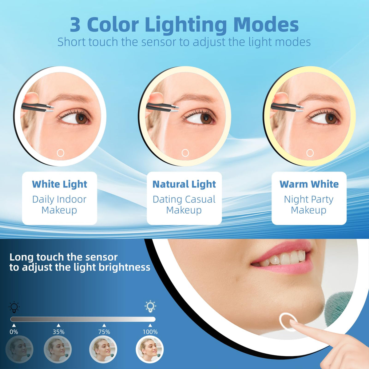 30X Magnifying Mirror with Lights, Rechargeable 6-Inch Travel Mirror
