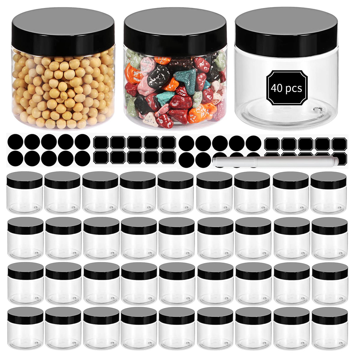 STARSIDE BPA-Free Clear Plastic Storage Jars with Black Lids