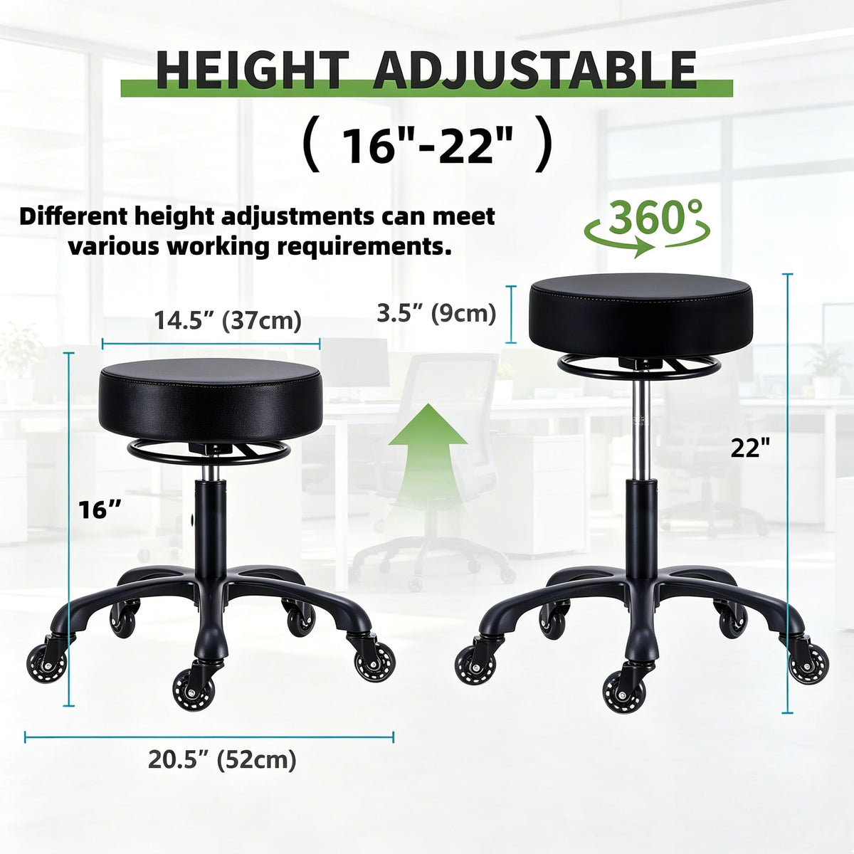 Heavy Duty Rolling Stool with Wheels, Hydraulic Swivel Salon Chair