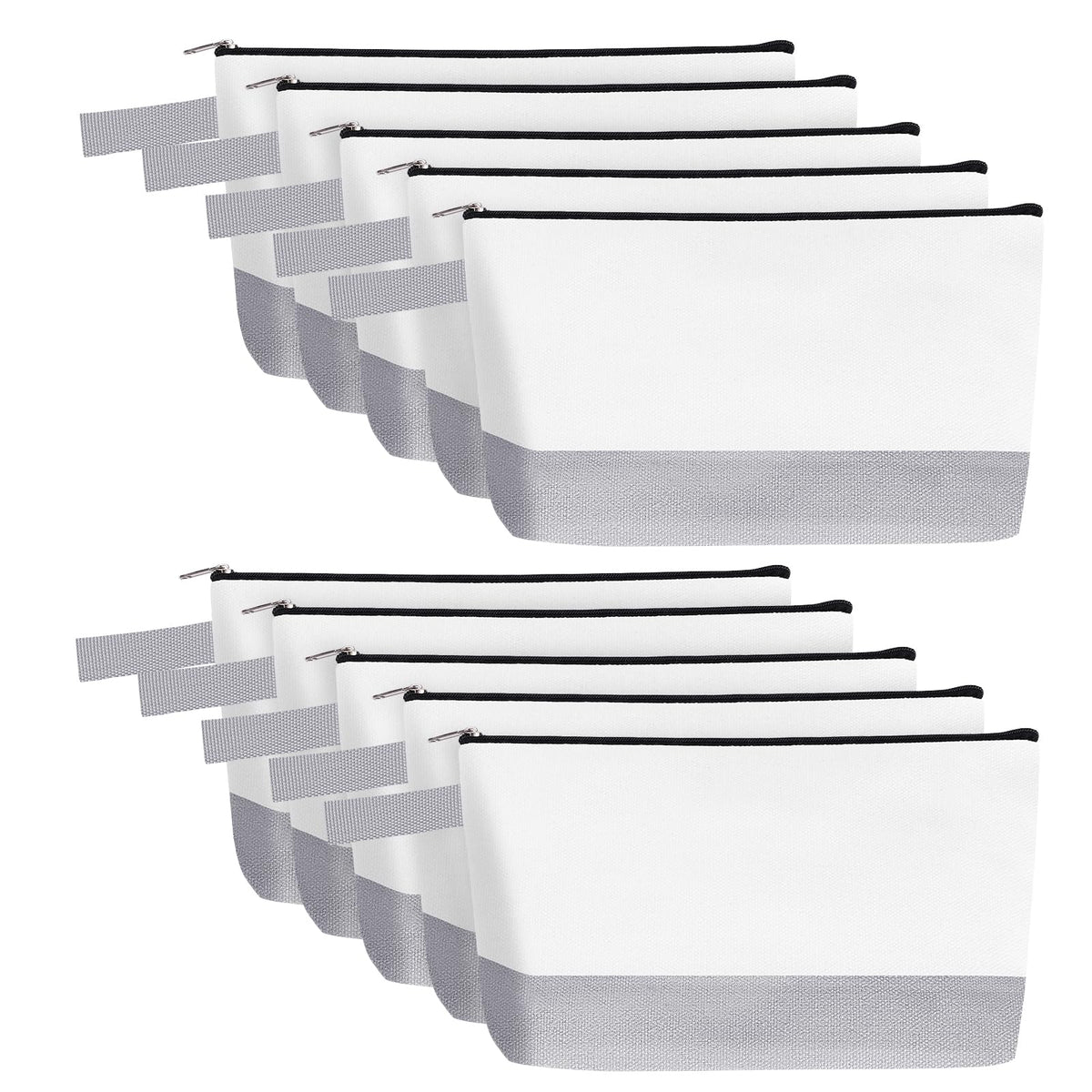 10-Piece 12oz Cotton Canvas Zipper Pouch Set, Blank DIY Organizer Bags