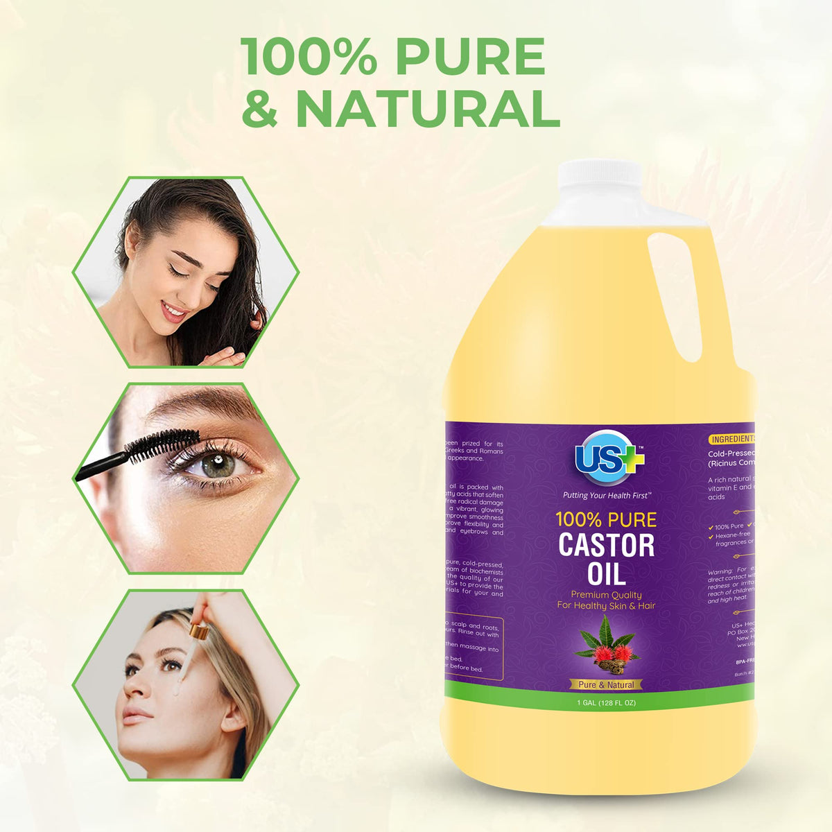 100% Pure Castor Oil - Cold-Pressed, Unrefined, USP Grade