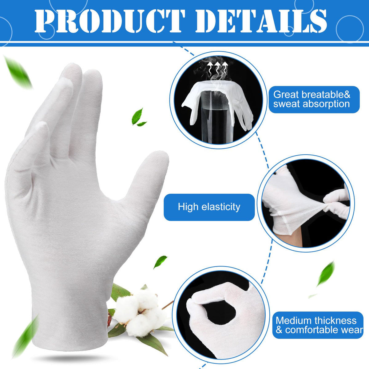 Funtery 240-Piece White Cotton Stretchy Work and Inspection Gloves