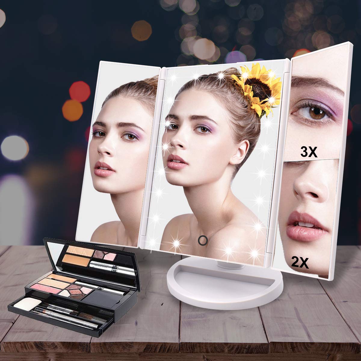 WEILY LED Tri-Fold Makeup Mirror with Magnification