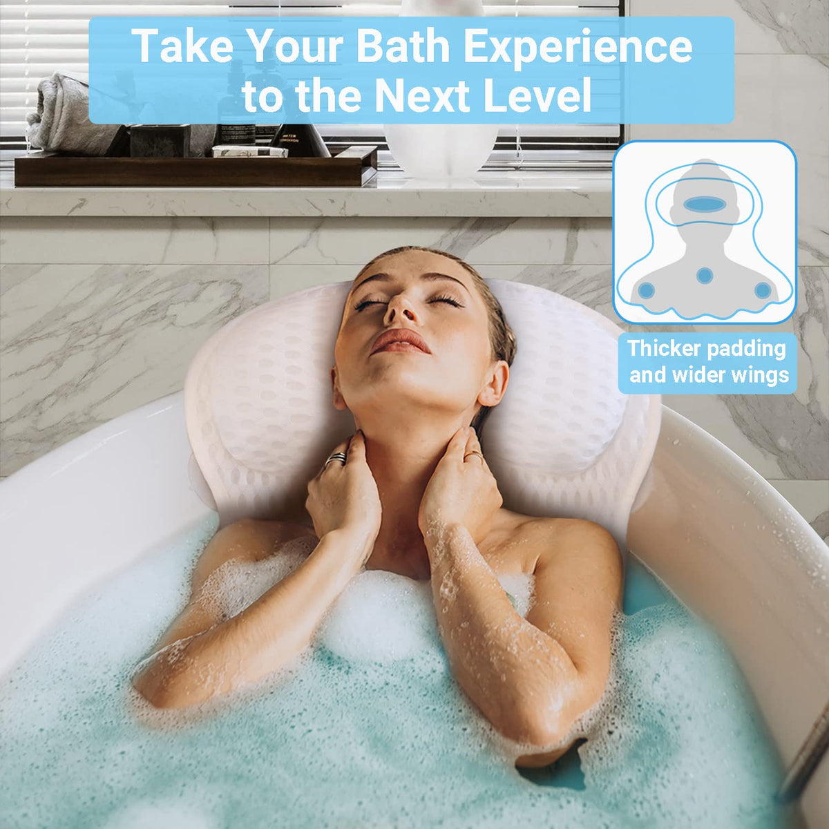 Luxury Bathtub Pillow with 4D Air-Mesh and Suction Cups