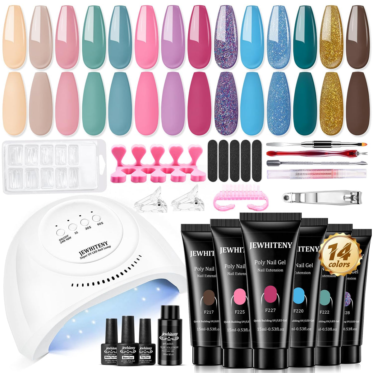 JEWHITENY Poly Nail Gel Kit for Nail Extensions and DIY Nail Art