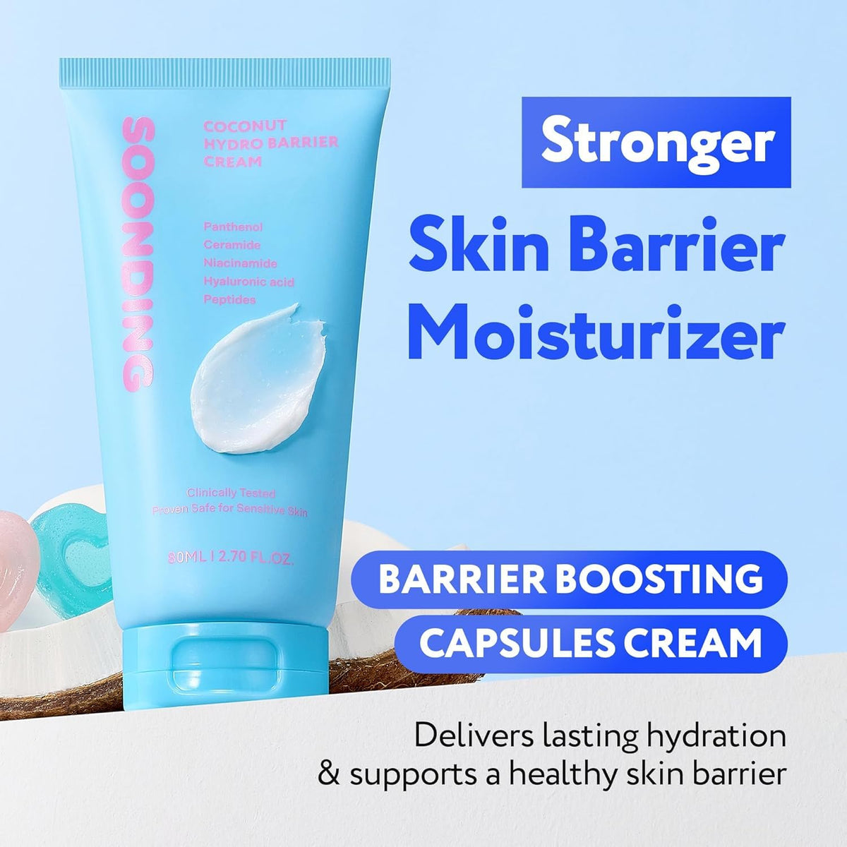 Coconut Hydro Barrier Cream with Panthenol, Ceramide & Squalane, 80ml
