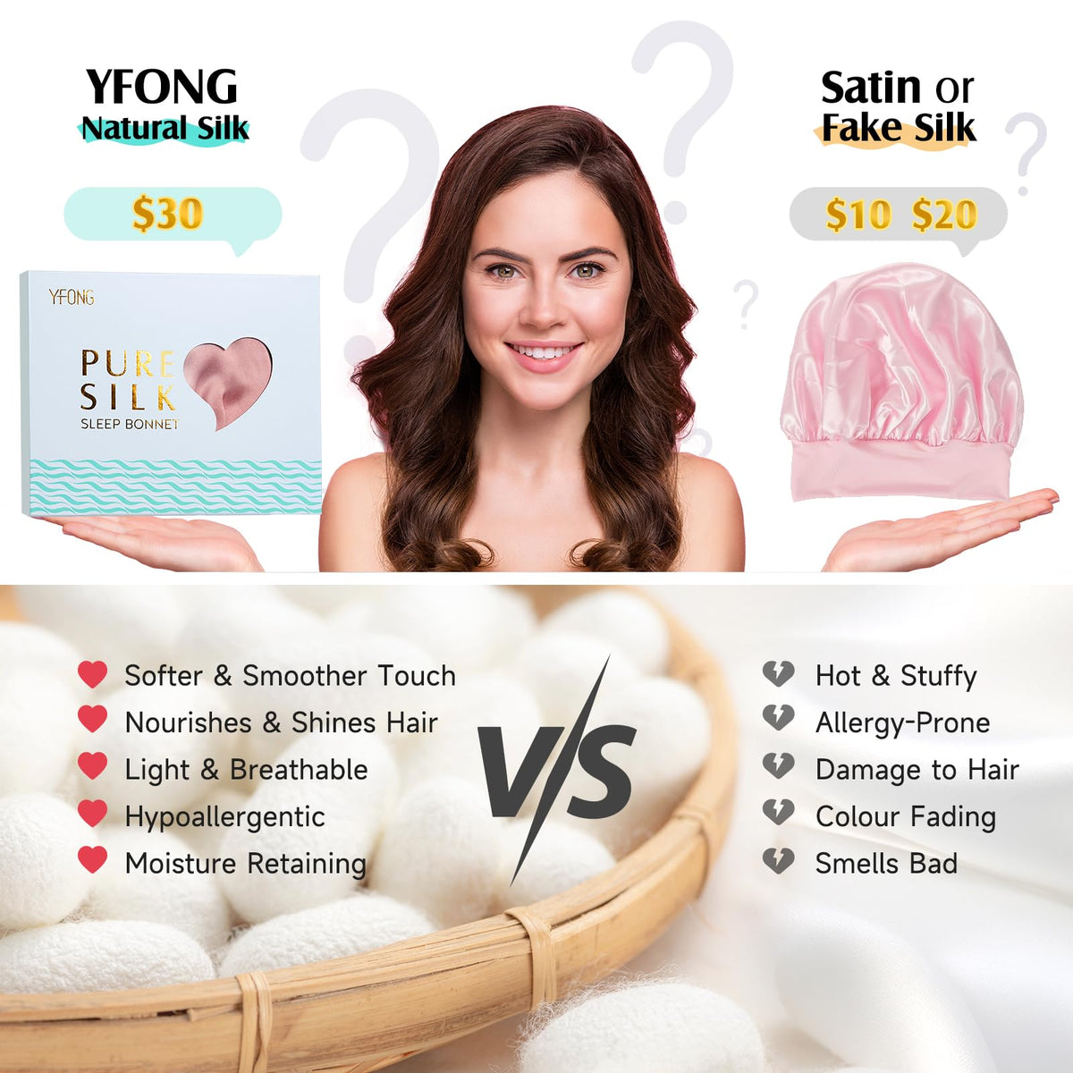 YFONG 100% 22 Momme Mulberry Silk Double-Layer Sleep Bonnet