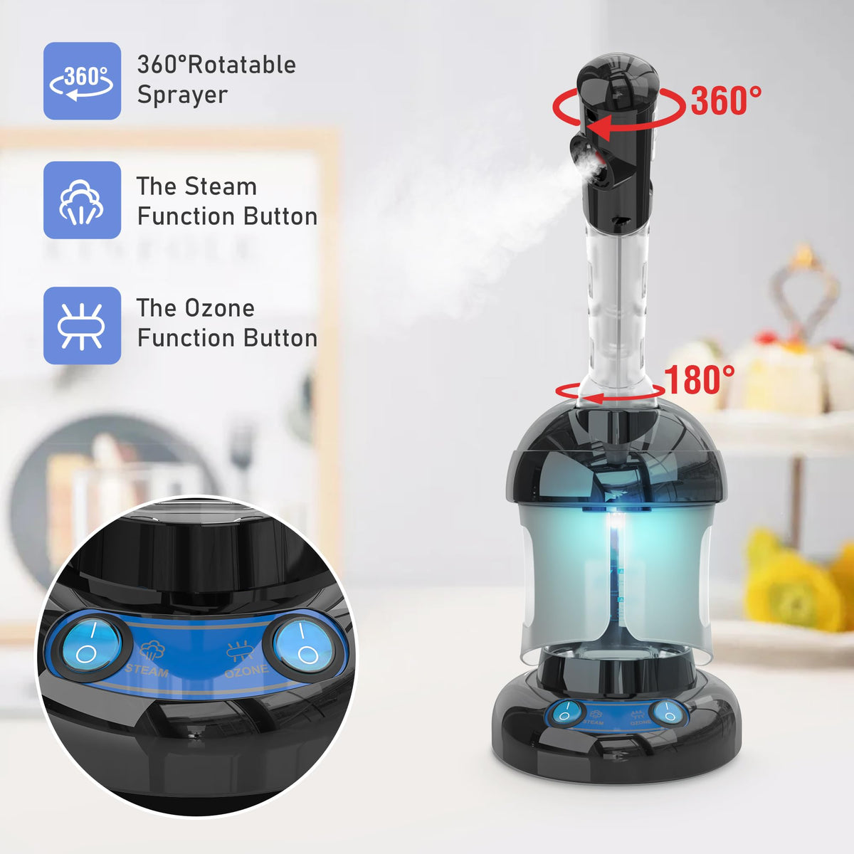 Black Nano Ionic Facial Steamer for Deep Cleansing and Home Spa