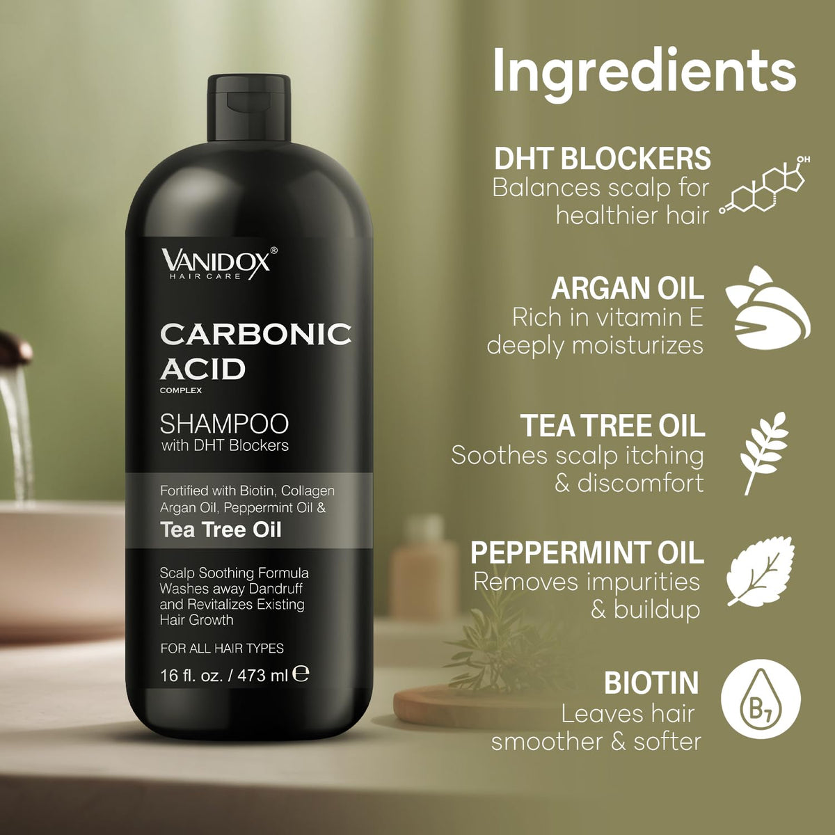 VANIDOX Carbonic Acid Shampoo with DHT Blockers, Biotin & Scalp Care