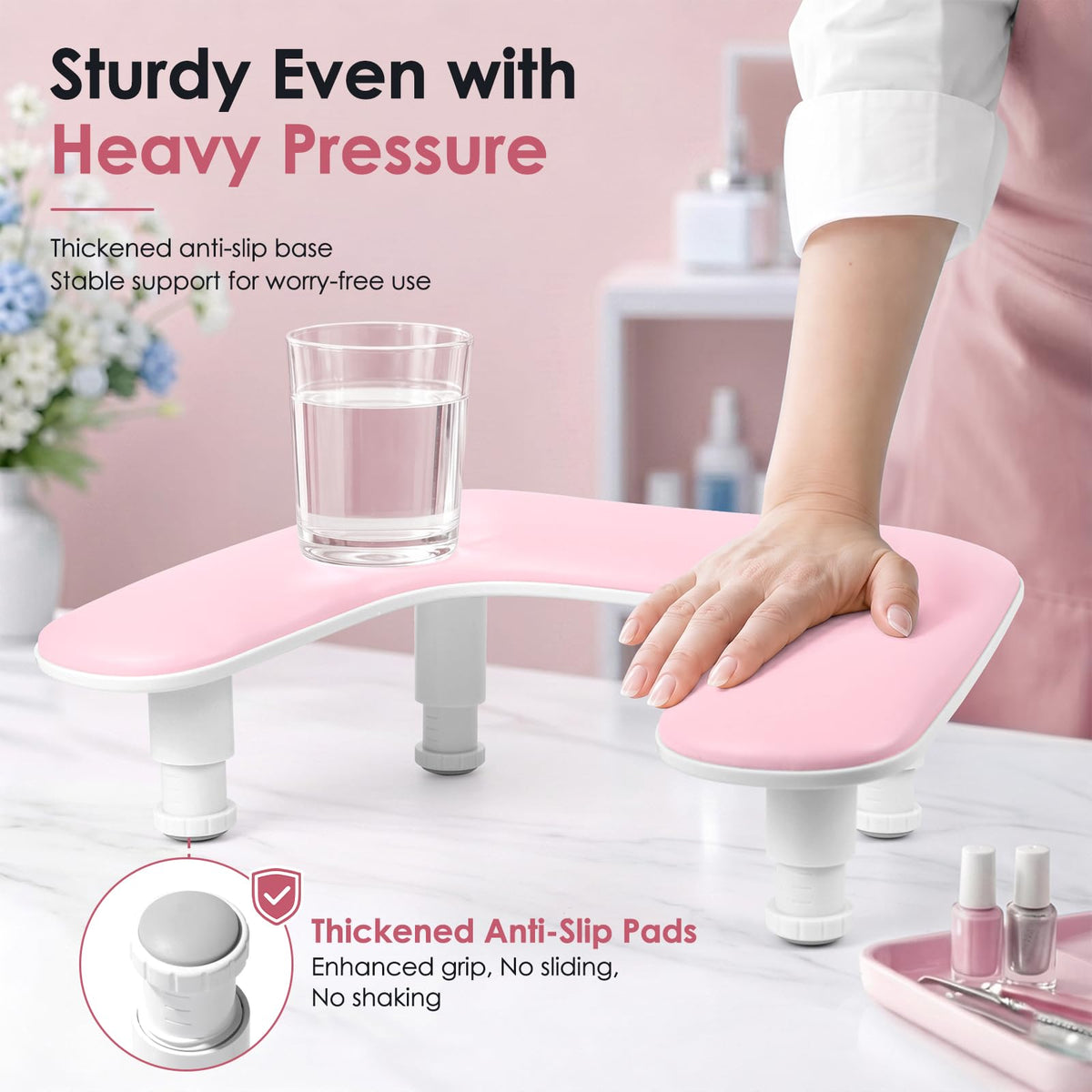 Nail Tech Arm Rest with Phone Holder, Adjustable U-Shaped PU Leather Stand