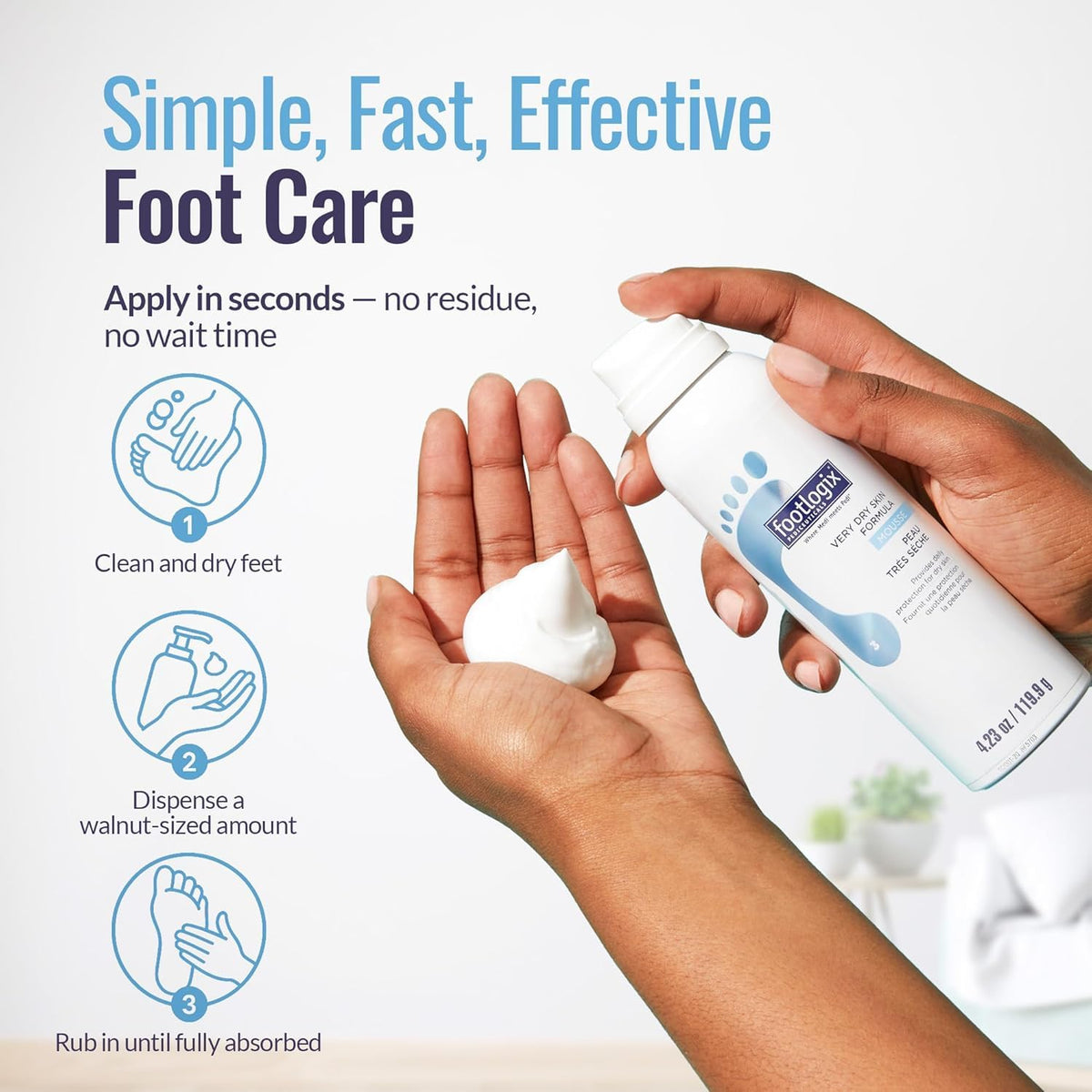 FOOTLOGIX Very Dry Skin Formula Foot Mousse with Urea, Co-Q10 & Aloe Vera, 4.23 fl oz