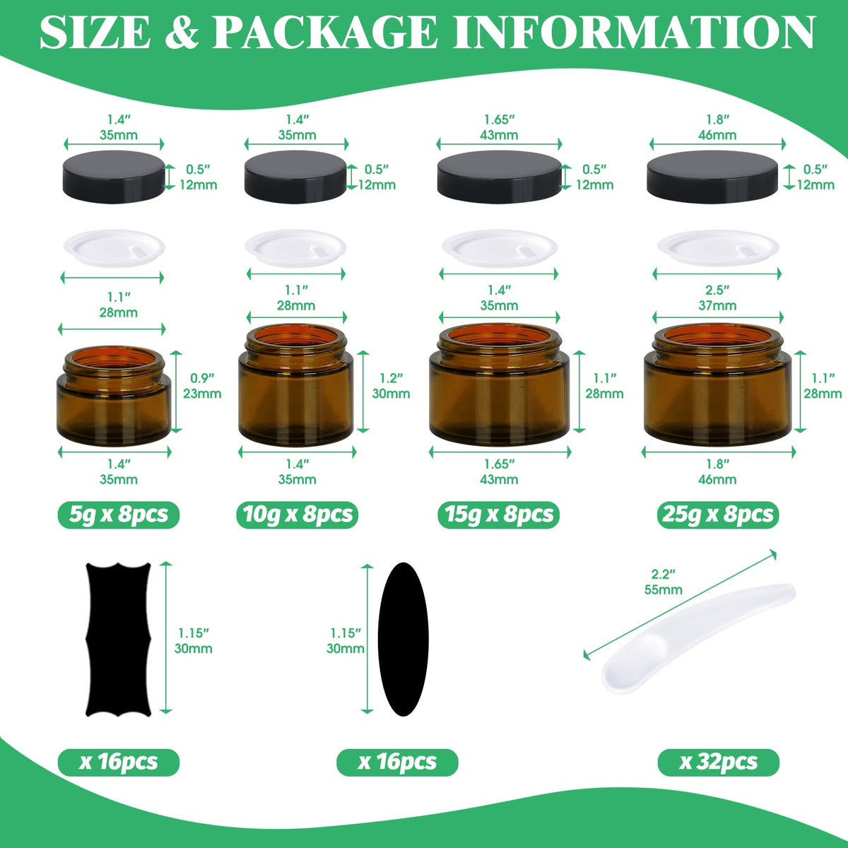 Amber Glass Cosmetic Jars with Lids