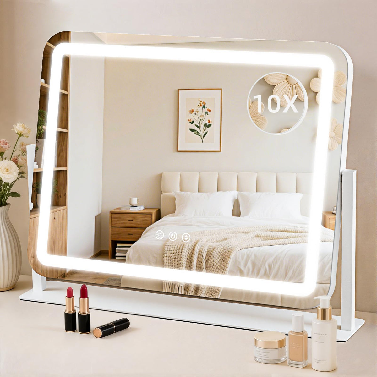 GioeDa Lighted Vanity Mirror with 10X Magnification, 3-Color Dimmable Lights