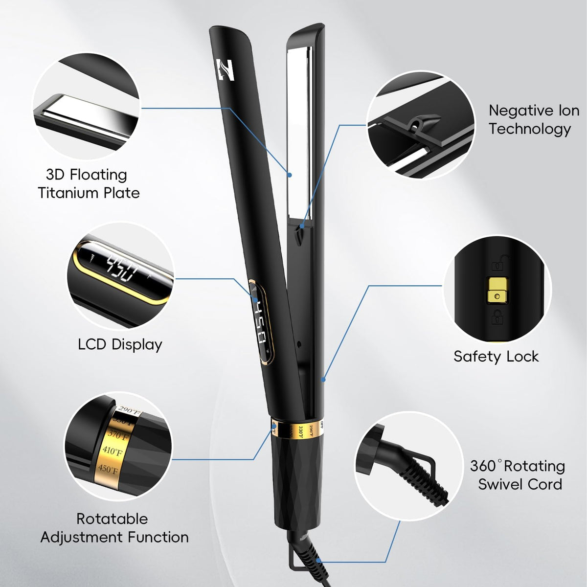 Nicebay Titanium Hair Straightener and Curler 2-in-1